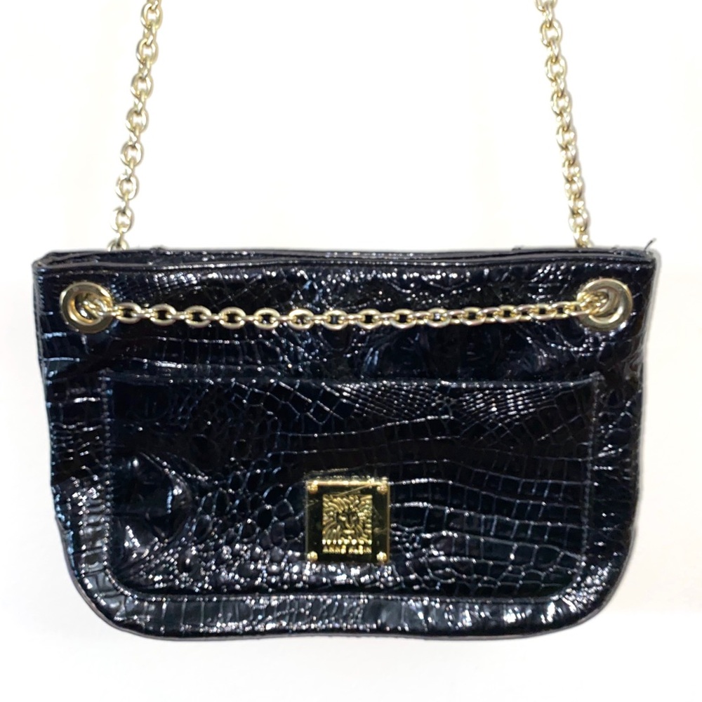 VINTAGE STYLE ANNE KLEIN CROC PATENT CHAIN BAG - Picture 2 of 6